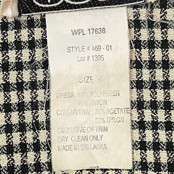 Vintage D.B.Y. Dress Womens 9 Black Checkered Velvet Chelsea Collar Pencil Dress - Picture 11 of 14